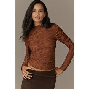 Anthropology Pilcro Dark Orange Metallic Textured Turtleneck Top Sz S NWT